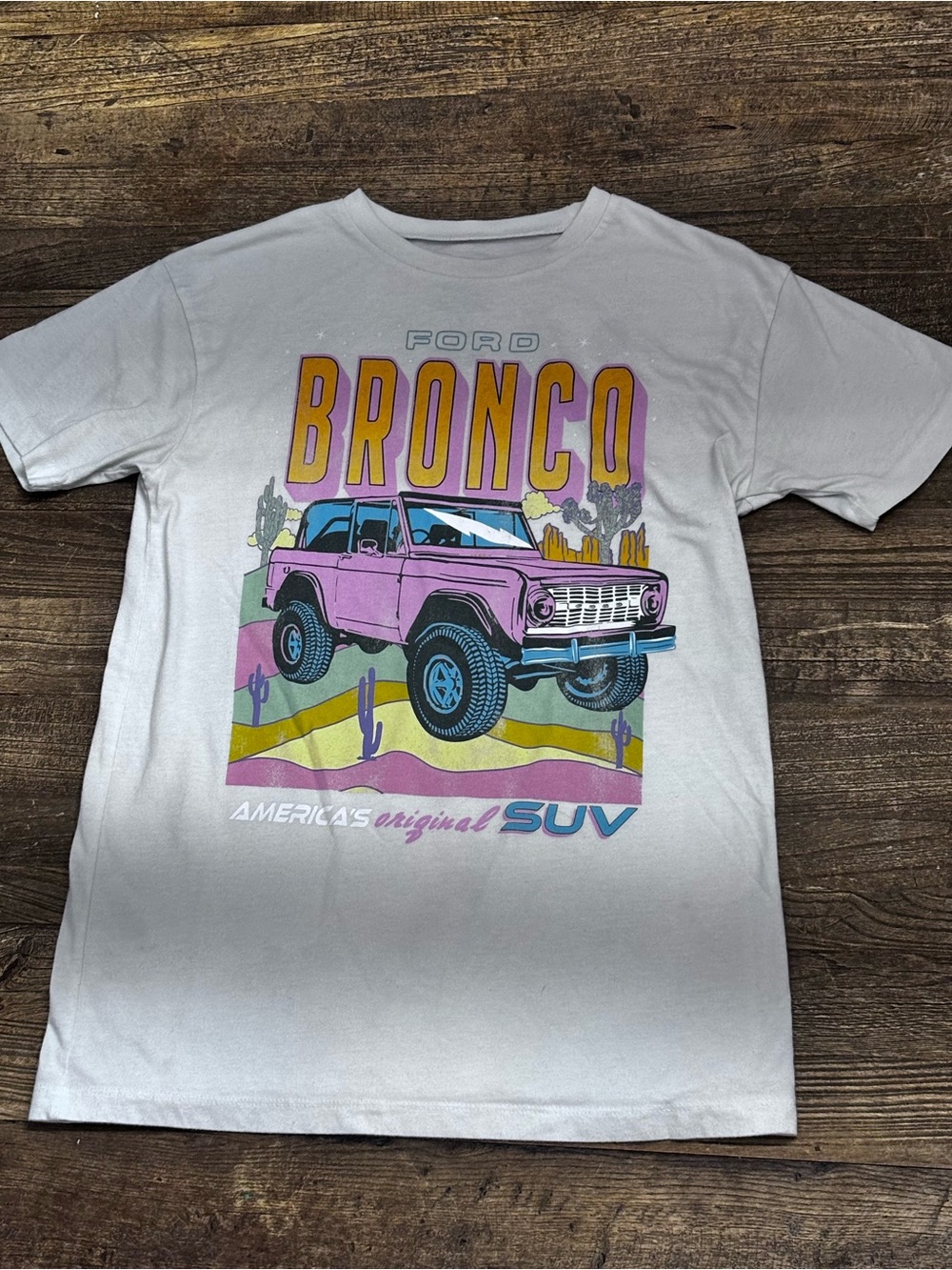 Ford Bronco Short Sleeve Tee - White with Pink and Yellow Graphic
